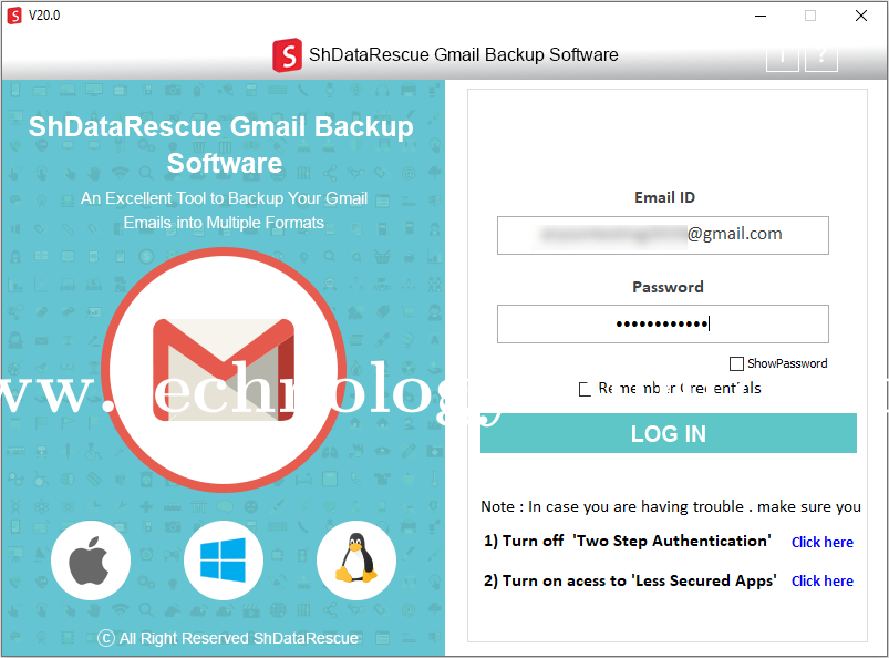 ShDataRescue Gmail Backup Screenshots
